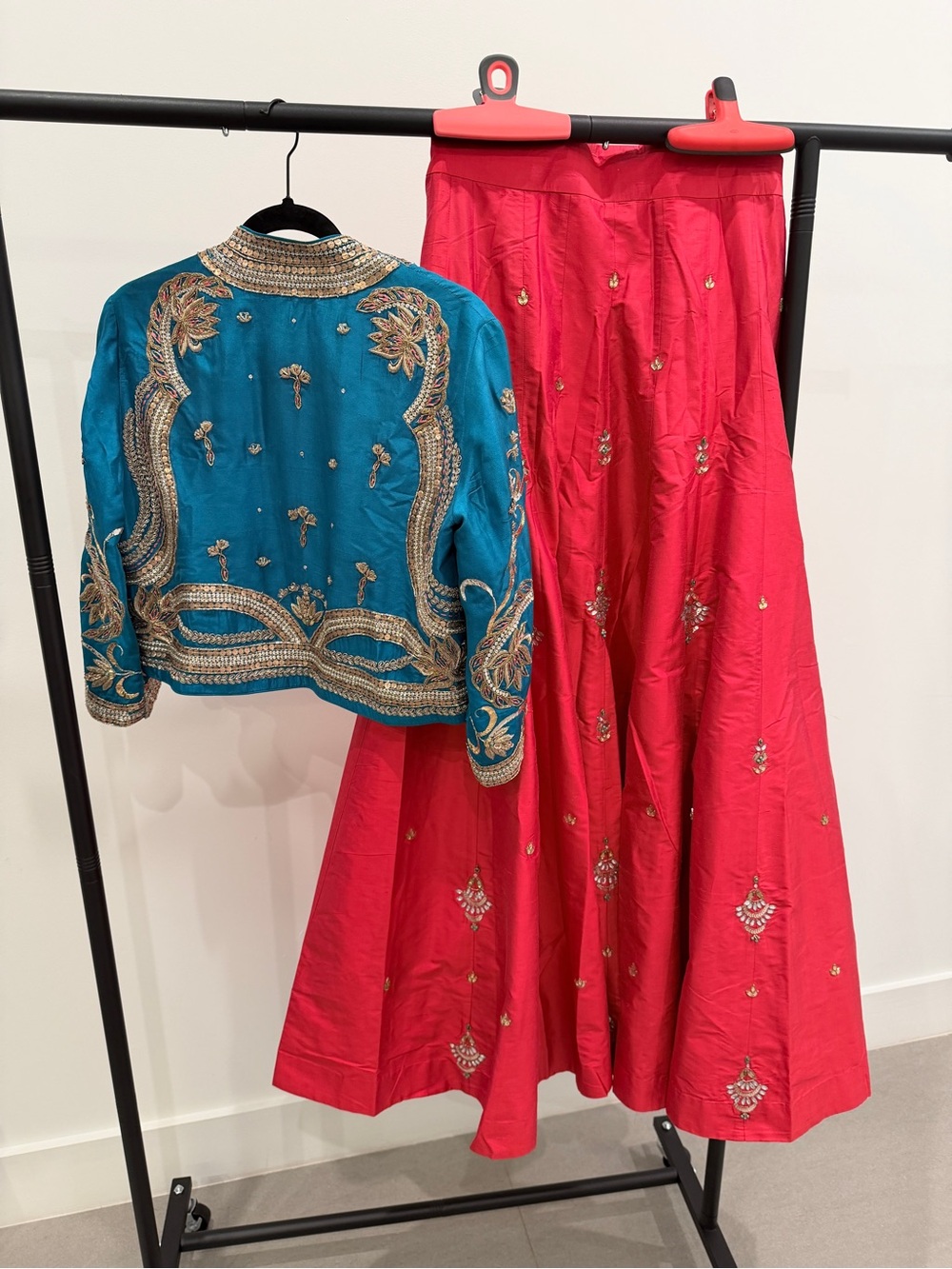 Embellished Red Maxi Skirt - Women's Festive Skirt